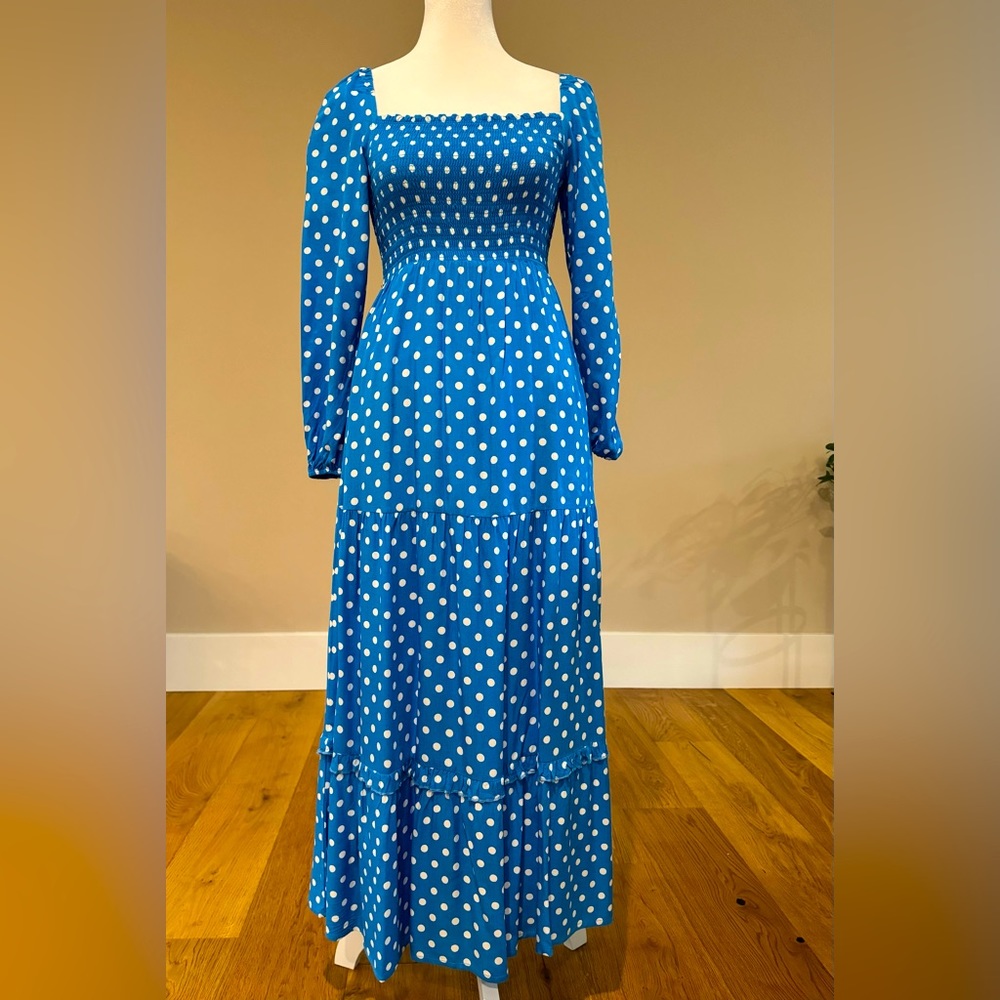 Anthropologie Dolan Laney Blue Polka Dot Maxi Dress